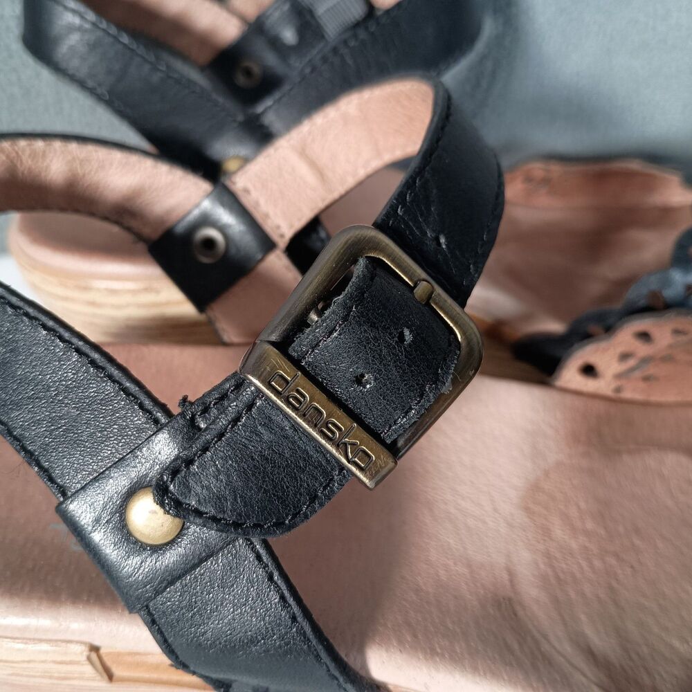 Dansko Mary Jane Shoes Toe Closed Black Leather Perforated Block Heel 38/7.5 - 8 - Picture 4 of 13